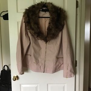 Pink jacket with fur ring , Ashley Stewart